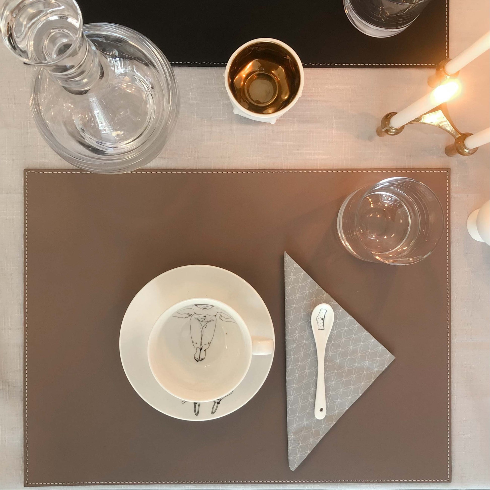 Tischset, Lederunterlage rechteckig, KANON Leder – adorist taupe