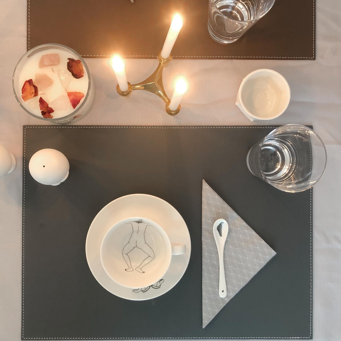 Leder Tischset, Lederunterlage KANON rechteckig, grau