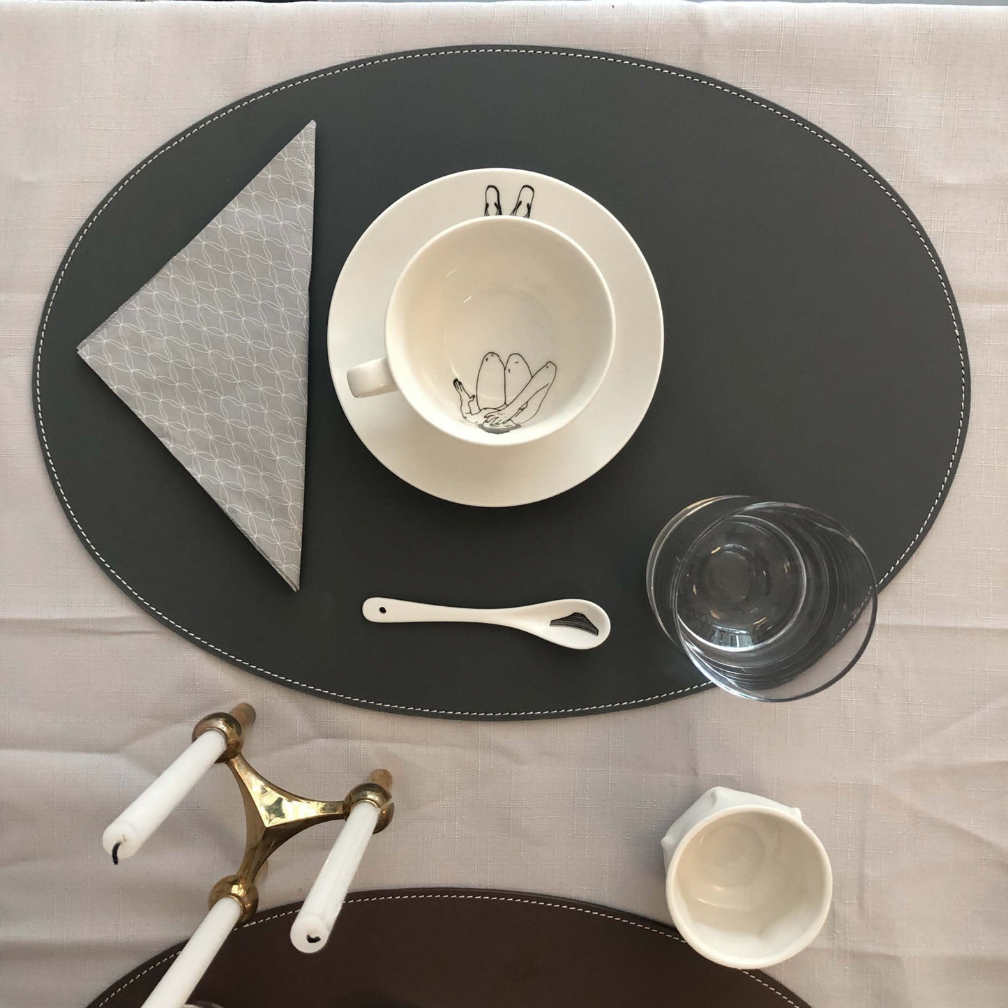 Leder Tischset, Lederunterlage KANON oval, grau/grey